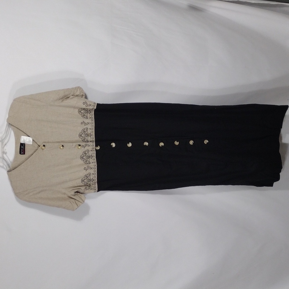 Vintage MHM Melissa Harper Tan and Brown Button Down Dress size 14